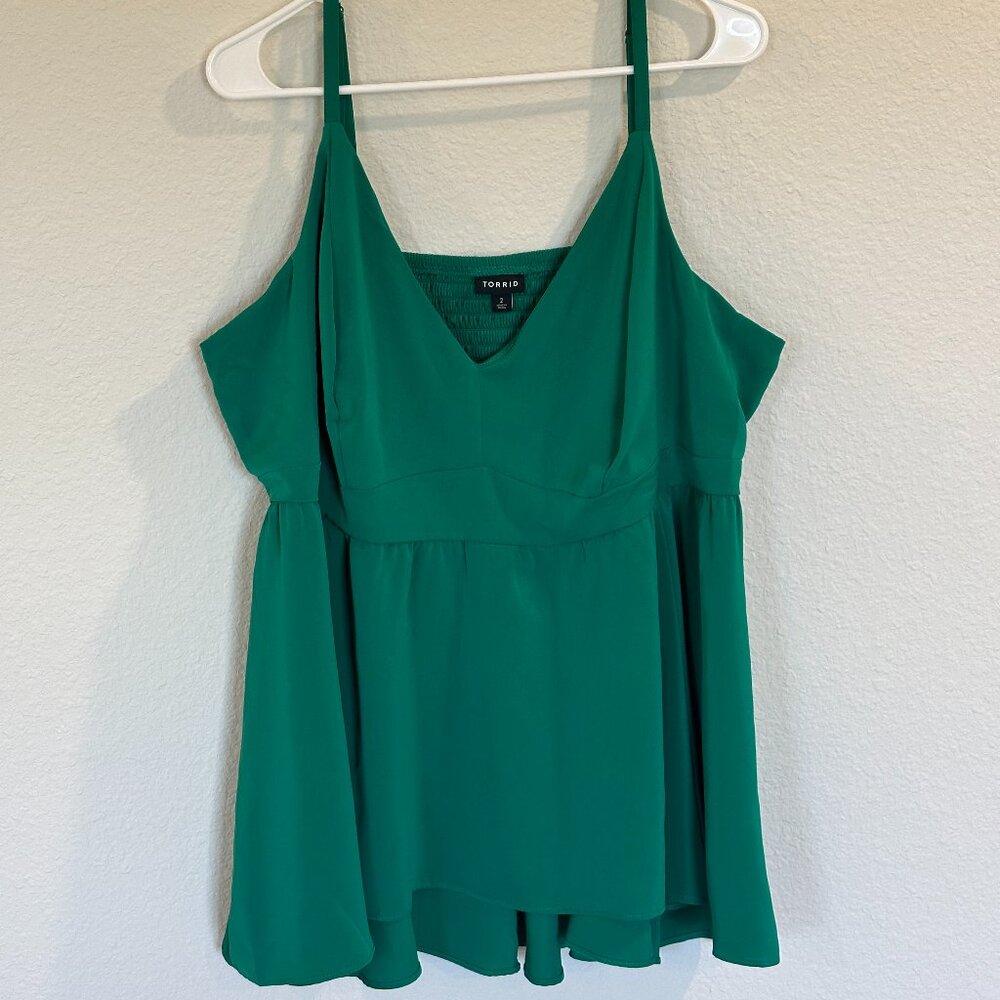 Torrid Emerald Green Georgette Sweetheart Babydoll Cami Top - Size 2